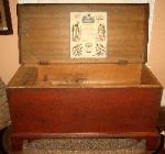 antique painted bracket foot blanket box chest with fraktur